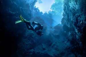 Dive in Lagoa Misteriosa cenote, Brazil.