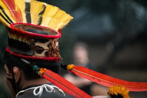 Lindo cocar indígena brasileiro da Amazônia