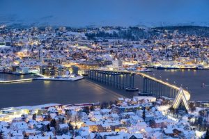 Panorama,Of,Norwegian,City,Of,Troms,In,The,Winter.,Snowy