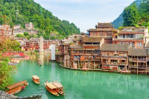 Awesome,View,Of,Traditional,Wooden,Tourist,Boats,On,The,Tuojiang